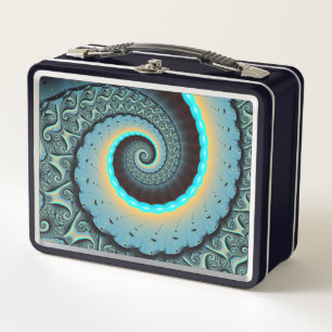 Lunch Box Art fractal spirale abstrait bleu turquoise orange