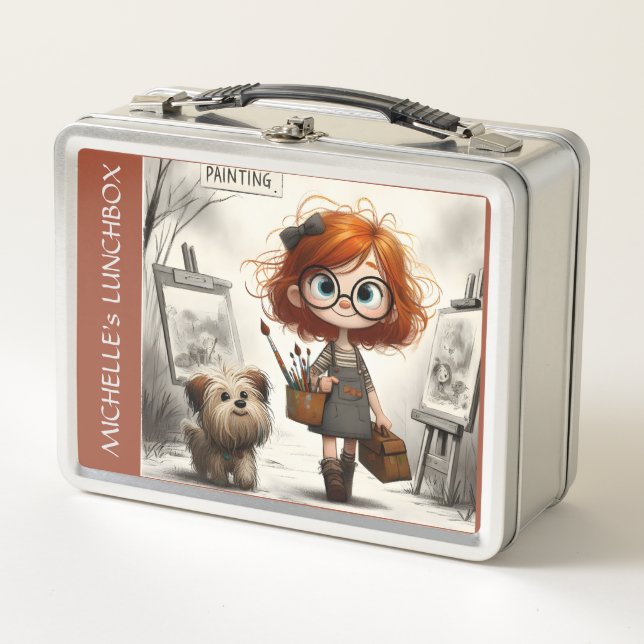 Lunch Box Art Peintre Girl événements scolaires peinture col (Devant)