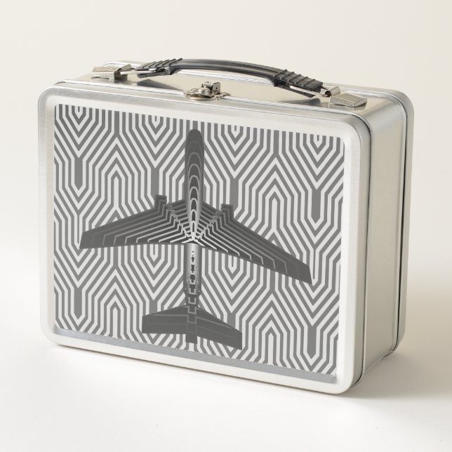 Lunch Box Avion d'art déco, graphite et gris argenté (Devant)