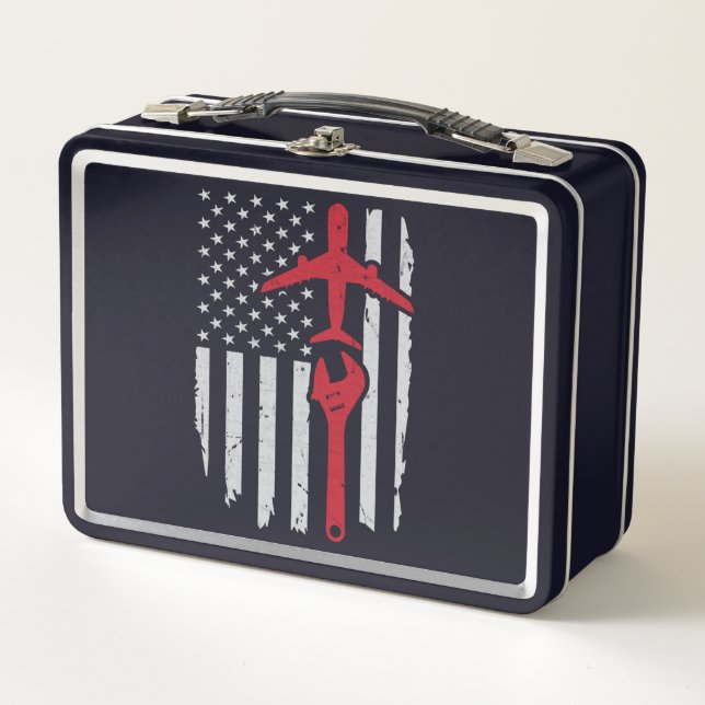 Lunch Box Avion Mécanique Vêtements Aéronef Drapeau américai (Devant)
