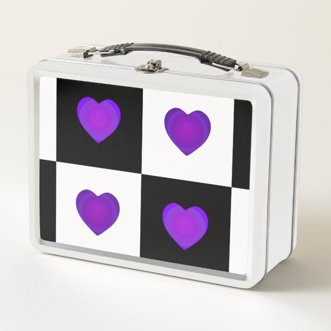 Lunch Box B&W Purple Hearts Beating (Devant)