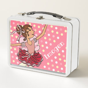 Lunch Box Ballerina chevelure foncée fille rose rouge boîte 