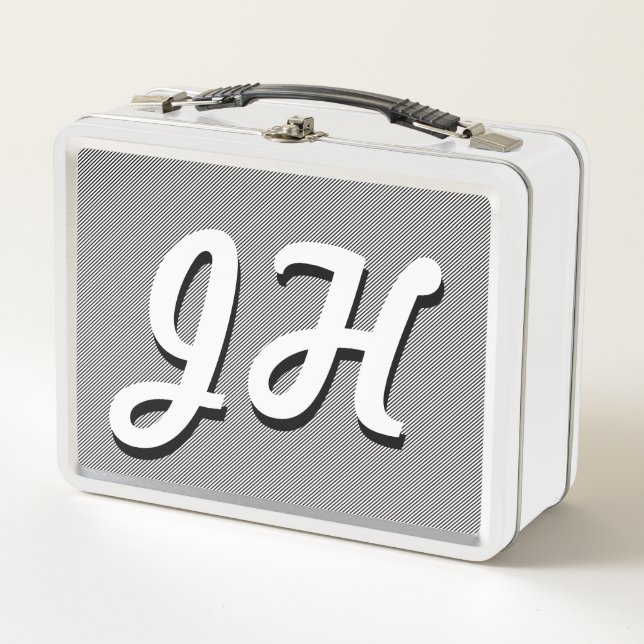 Lunch Box Bandes minces en noir et blanc | Initiales retro-s (Devant)