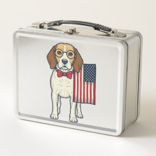 Lunch Box Beagle patriotique avec drapeau vintage vector art