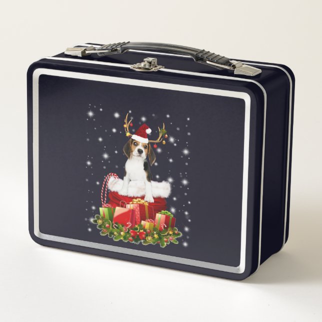 Lunch Box Beagle Reindeer présent cadeau de Noël (Devant)