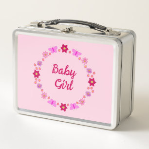 Lunch Box Bébé rose Papillons et fleurs personnalisés