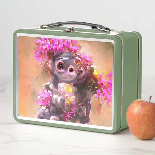 Lunch Box Bébé singe avec fleurs (En situation)