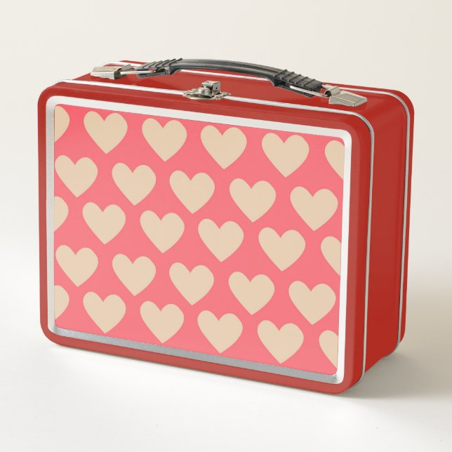 Lunch Box Beige Rouge mignon Simple Motif de coeur (Devant)