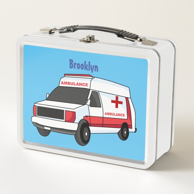 Lunch Box Belle ambulance rouge caricature van (Devant)