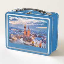 Belle boîte bleue avec Cracovie nuit en Pologne.