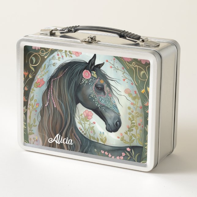 Lunch Box Belle Fantaisie Cheval Noir (Devant)