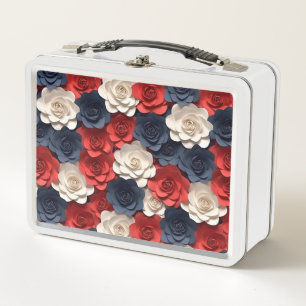 Lunch Box Belle Fleur Rouge Blanc Bleu Jardin USA Amérique