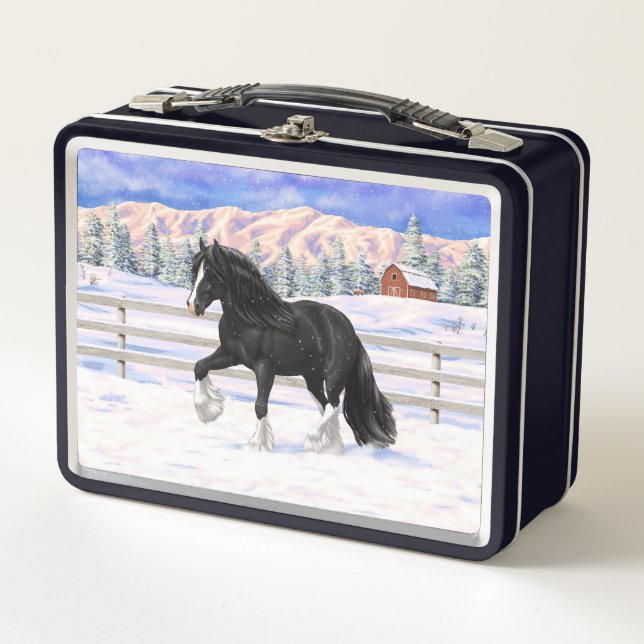 Lunch Box Black Gypsy Vanner Irlandais Cob Brouillon Cheval  (Devant)