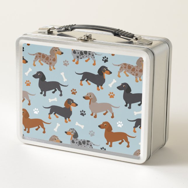 Lunch Box Bleu de motif de pattes et d'os de teckel (Devant)