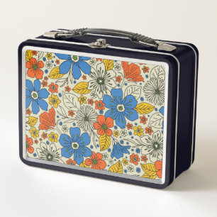 Lunch Box Bleu rétro, Jaune & Orange Floral