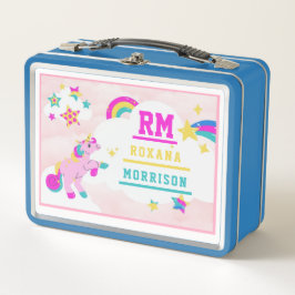 Lunch Box BLEU rose ET ROSE, MÉTAL DE DÉJEUNER UNICORN À FEU