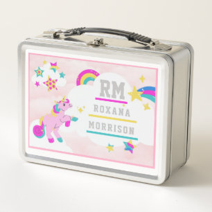 Lunch Box BLEU rose ET ROSE, MÉTAL DE DÉJEUNER UNICORN À FEU