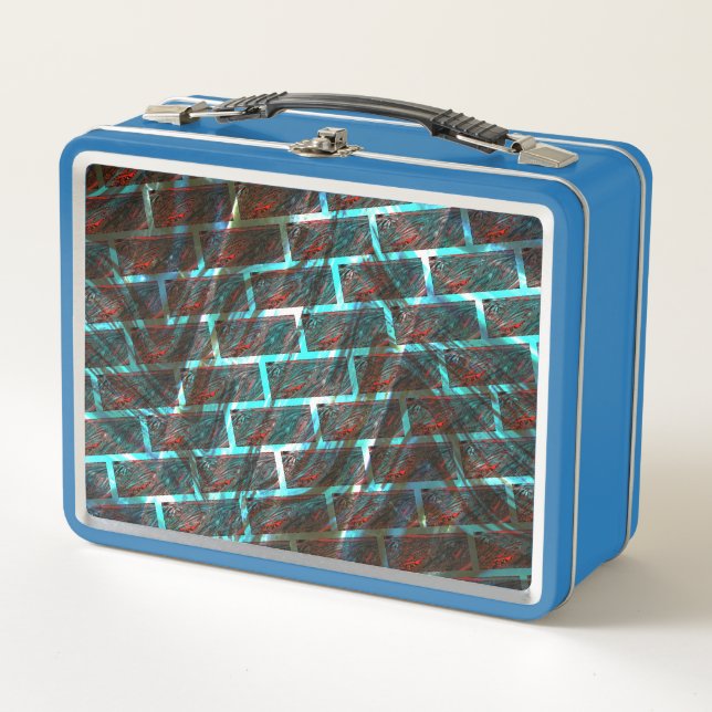 Lunch Box Bleu rouge taché, rayures, grille ou effet brique? (Devant)