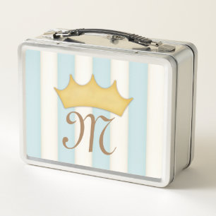 Lunch Box Bleu Victorien Stripes Crowé Monogramme Princesse