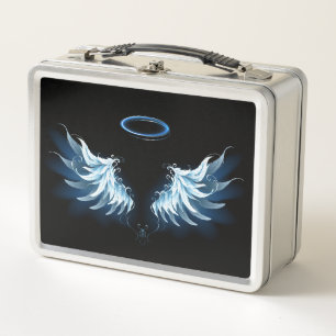 Lunch Box Blue Glowing Angel Wings on black background