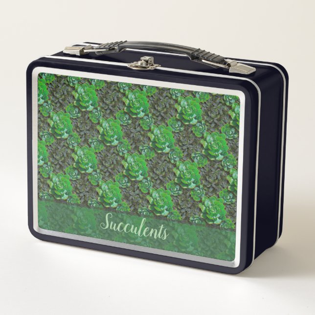 Lunch Box Boite à déjeuner Motif en treillis vert Succulents (Devant)