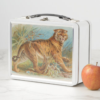 Lunch Box Boîte à lunch en métal de tigre Vintage
