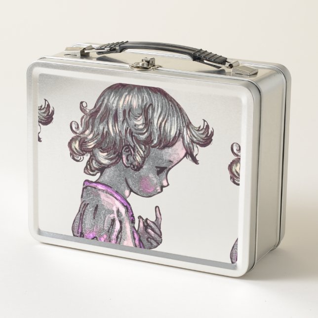 Lunch Box Boîte à lunch en métal pour fille à cheveux bouclé (Devant)
