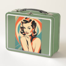 Boîte à lunch en métal style Art déco Pin up Girl
