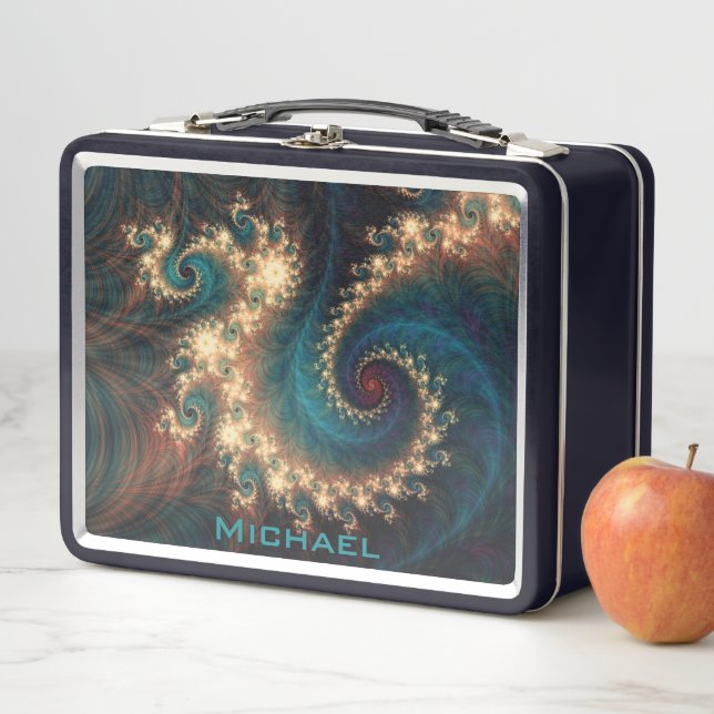 Lunch Box Boîte à lunch métallique de monogramme fractal (En situation)