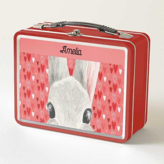 Lunch Box Boîte à lunch rouge avec Bunny & Coeurs (Devant)
