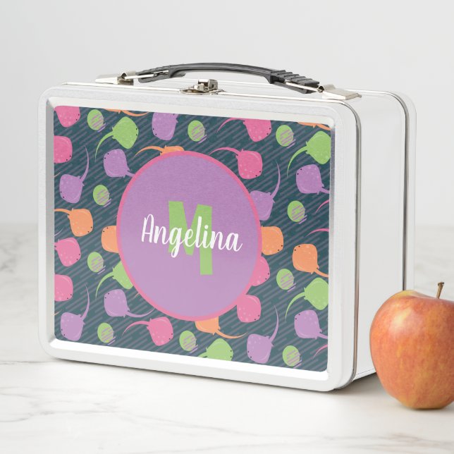 Lunch Box Boîte Retro Neon Stingray en métal (En situation)