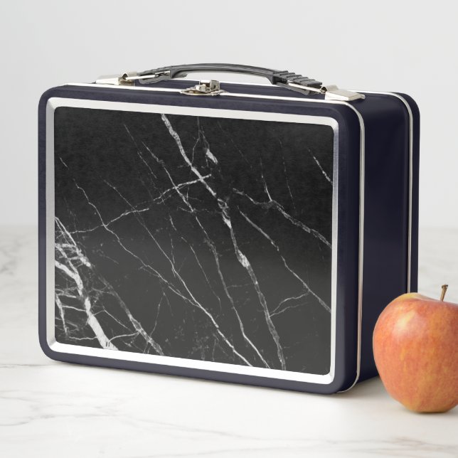 Lunch Box Bonnet thermique en marbre noir (En situation)