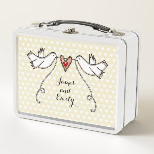 Lunch Box Bouche-repas en métal Mariage Doves blanches perso