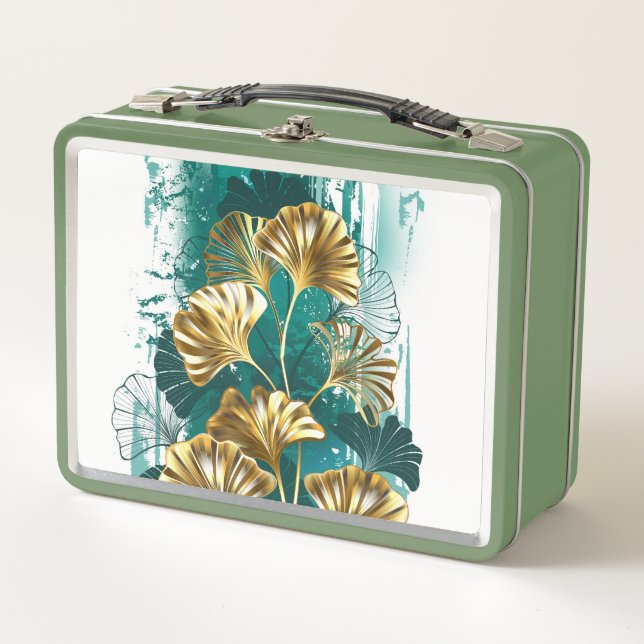 Lunch Box Branche avec Feuilles d'or Ginko Biloba (Devant)