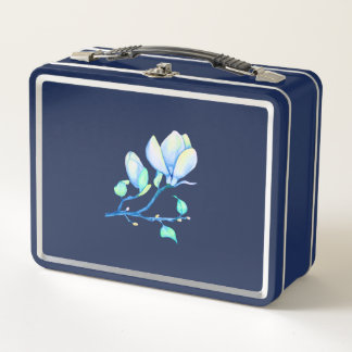 Lunch Box Branche de Magnolia Aquarelle Bleu Vert Botanique