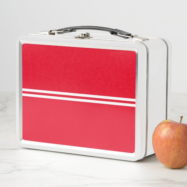 Lunch Box Bright Red Slim Horizontal White Racing Stripes (En situation)