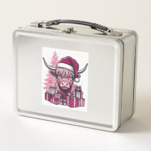 Lunch Box Cadeaux de Noël de vache des Highlands rose Art vi