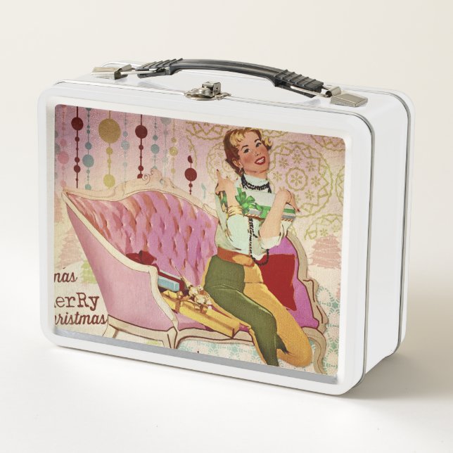 Lunch Box Cadeaux rétro d'enlèvement de dame de Noël (Devant)
