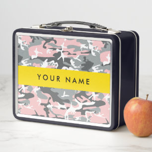 Lunch Box Camouflage rose et gris Votre nom Personnalisez