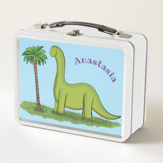 Lunch Box Caricature de dinosaure de brontosaurus vert migno (Devant)