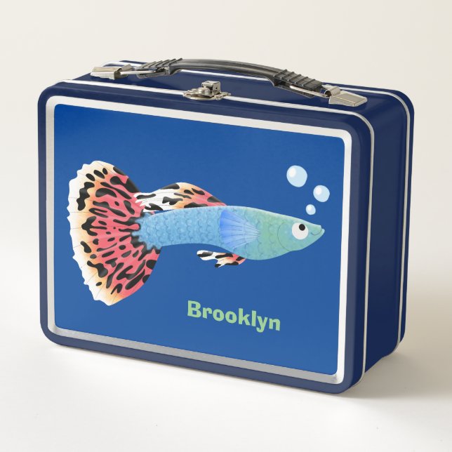 Lunch Box Caricature de poisson tropical guppy très chic (Devant)