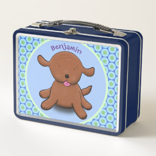 Lunch Box Caricature en bleu pour chien de chiot joyeux