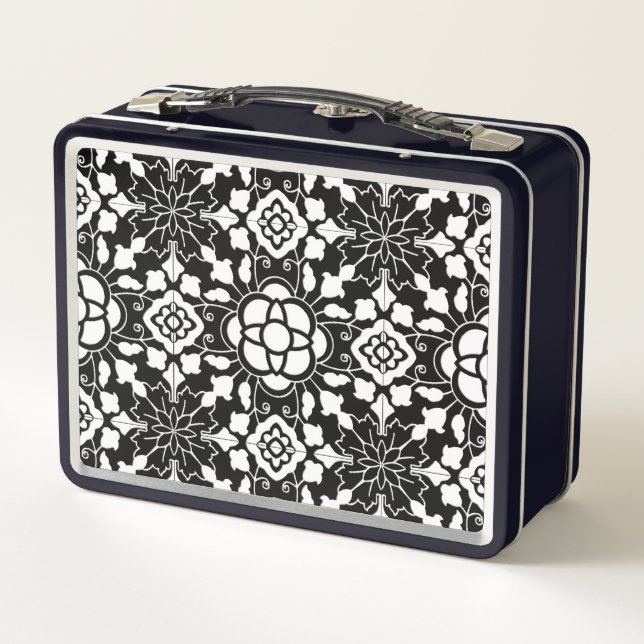 Lunch Box Carrelage marocain floral, noir et blanc (Dos)