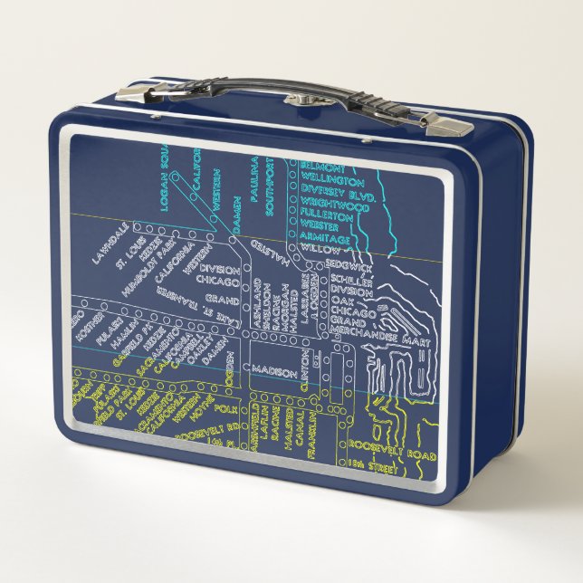 Lunch Box Carte du métro de Chicago avec arrêt de train vint (Dos)