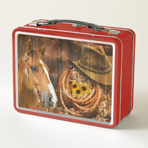 Lunch Box Chapeau de cowboy de cheval Tournesol Lasso Planch
