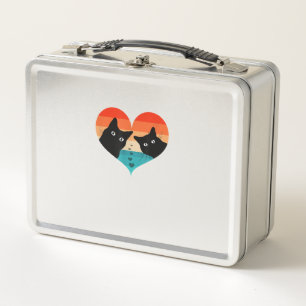 Lunch Box Chat Couple Retro Vintage Chemise Funny Black Cat