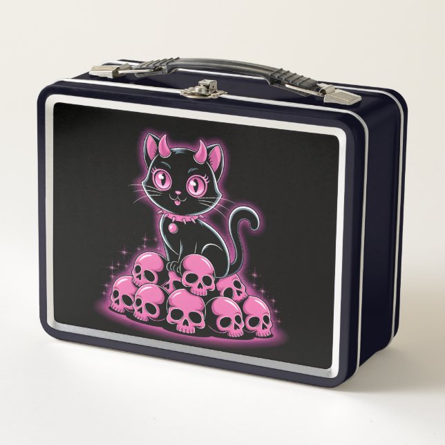 Lunch Box Chat diable rose gothique (Devant)