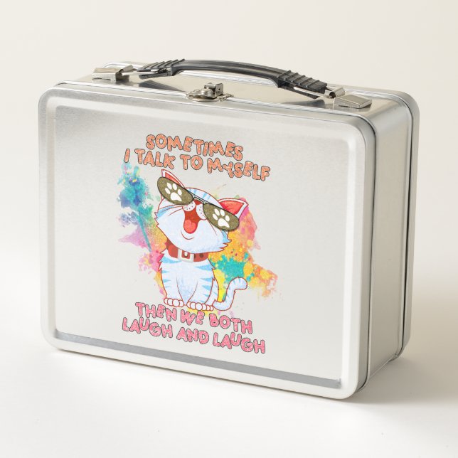 Lunch Box Chat mignon drôle | Parfois, Je Me Parle À Moi-Mêm (Devant)