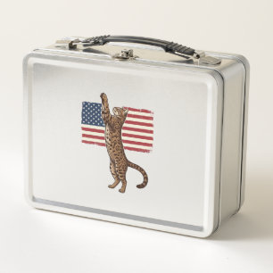 Lunch Box Chat patriotique Drapeau américain Design vectorie