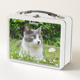 Lunch Box Chat Tuxedo Gris & Blanc Photo Personnalisé